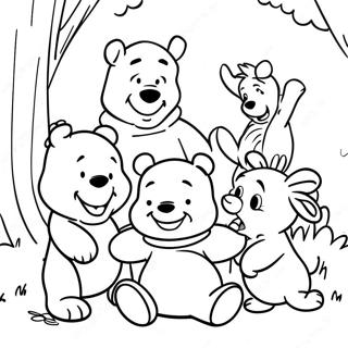 Trang Tô Màu Winnie The Pooh Và Bạn Bè Vui Vẻ Tranh Tô Màu